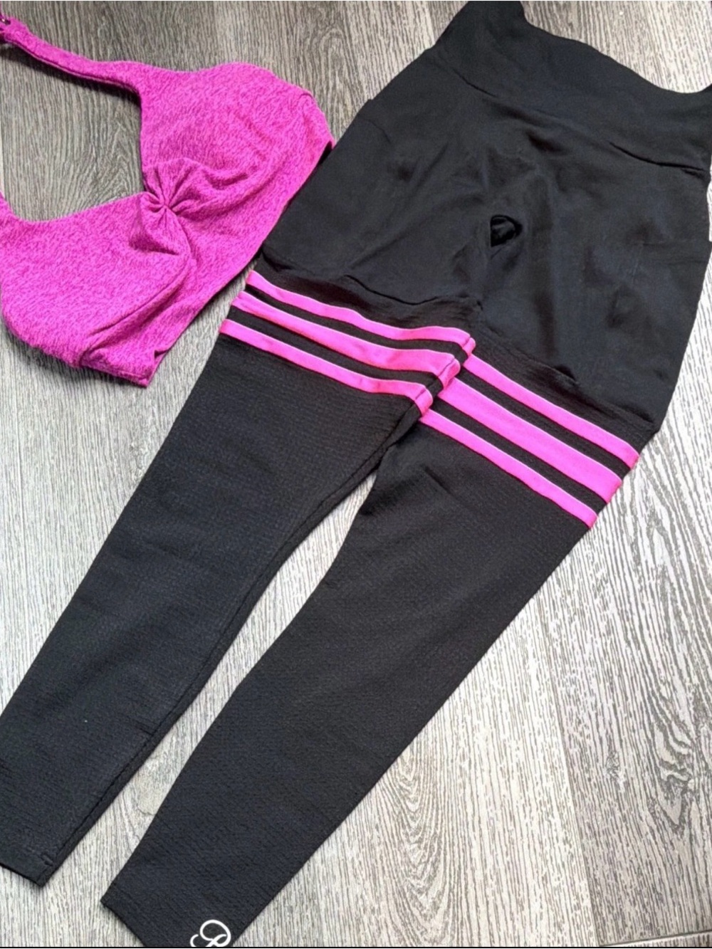 Bombshell sportswear Black Leggings with Pink Stripes and top
